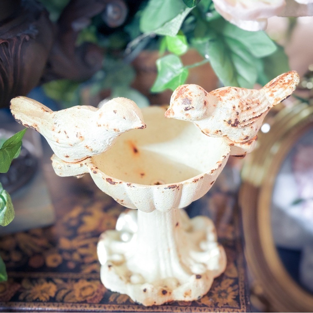Vintage Style Cast Iron Double Bird Pedestal Dish Garden Cottage - Picture 4 of 12